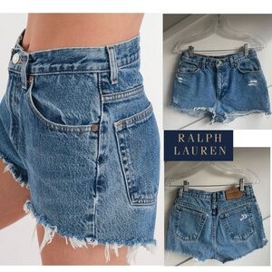 Vintage 90s Ralph Lauren Cut-Off Raw Hem Cotton Jean Denim Booty Shorts size 4